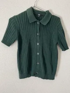 UNIQLO 半袖 リブニット ポロシャツ グリーン M