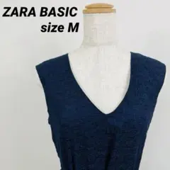 ザラ ベーシック M ノースリーブワンピース レース 発表会 結婚式 ネイビー