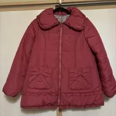 組曲　大きな襟付きダウンコート ワインレッド 150-160
