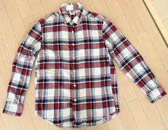 『ユニクロ』メンズ　フランネルチェックシャツ(M)オフホワイト赤青
