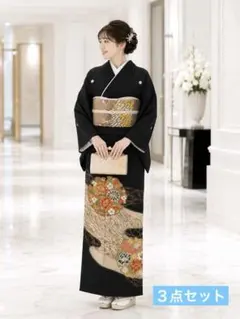 豪華黒留袖　駒刺繍　松葉雪輪花文　金彩　ますいわ屋扱い　正絹　３点セットのサムネイル