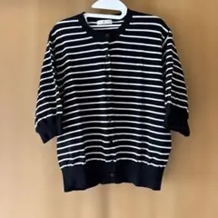 《美品》5分袖ボーダーカーディガン Ｌサイズ