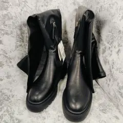 【新品】ZARA （36）ニーハイブーツ　ロングブーツ　トラックソール　黒