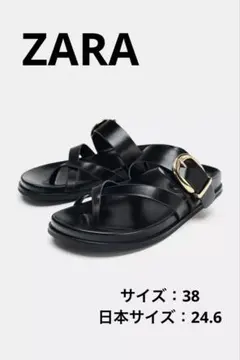 ZARA バックルフラットサンダル ブラック 38