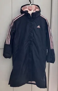 新品未使用　adidas ベンチコート 160cm 黒/ピンク フード付き