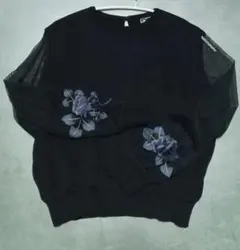 【美品☆】KEITA MARUYAMA 黒 ニット 長袖 シースルー袖 花柄刺繍のサムネイル