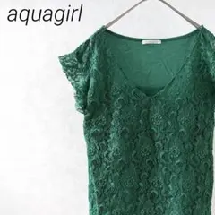 aquagirl カットソー Ｖネック 花柄 レース フレンチスリーブ 透け感のサムネイル