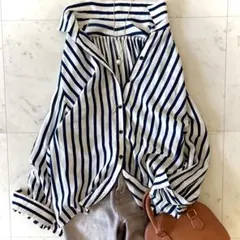 美品 トゥモローランド コレクション シルク混 ストライプシャツ 36 羽織