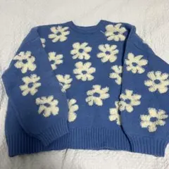 花柄　セーター　青