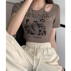 ショルダーカットアウト ショート丈チビTシャツ アシメショルダー