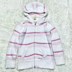 ジェラートピケ　ボアフード付き　ルームウェア　ホワイト/ピンクボーダー　【F】