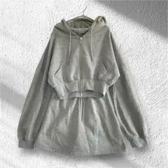 【GRL】裏起毛 ショート丈パーカー スカパン セットアップ F グレー