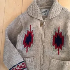 ビンテージ ジップアップ カウチンニット ネイティブ柄 キャメル セーター