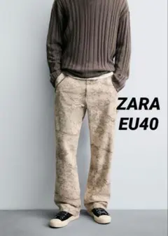 ZARA ザラ 抽象柄カーペンターパンツ EU40 アブストラクト柄のサムネイル