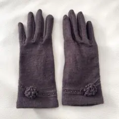 ブラウン花モチーフ手袋　レディース