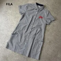 美品【フィラゴルフ】ゴルフ ストライプ 半袖 ポロシャツ ワンピース M