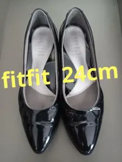 fitfit　24.0　フィットフィット　パンプス　ブラック　エナメル