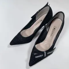 DIANA ダイアナ　ポインテッドトゥ パンプス リボン　メッシュ　23 黒