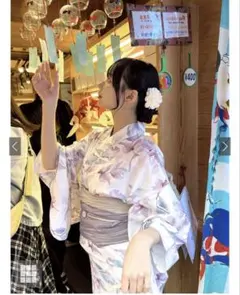3点セット2way花柄セパレート浴衣・帯セット帯留め付き　簡単に着れます