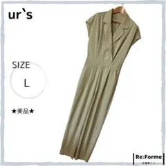 ★新品★【ur's】ジャンプスーツ オールインワン Vネック 半袖 L グリーン