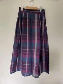 フレアロングスカート パープル系チェック