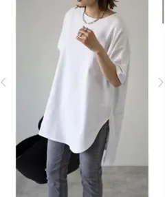 【新品】ボンジュールサガン コットンサイドスリットTシャツ ホワイト