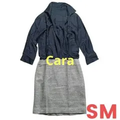 ディノス Cara カーラ 異素材ドッキングワンピース ネイビー×ツイードのサムネイル