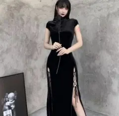 チャイナドレス Mサイズ ロング丈 黒のサムネイル