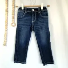 something 八分丈 デニム 刺繍 ハート 花 ストレッチ120.1787