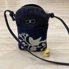 新品★ポーチバックセルビッチデニム刺繍生地ミナペルホネン 布地一部ハンドメイド