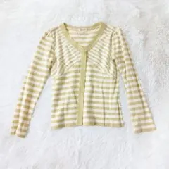 スープ ボーダー柄カットソー 9号 M 黄緑 ホワイト Vネック SOUPのサムネイル