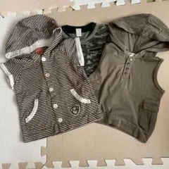 ベビー服 迷彩柄Tシャツとストライプベストセット　80