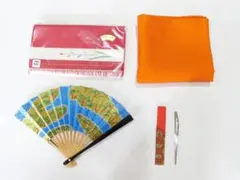 茶道具 お稽古セット ５点　③ 帛紗・帛紗入れ・塗扇子・菓子切