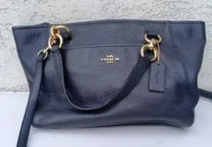 COACH　コーチ　2way　ショルダーバッグ　レザー　馬車ロゴ　ネイビーのサムネイル