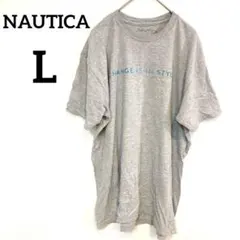 NAUTICA【L】グレー プリントTシャツ シンプル トップス 半袖