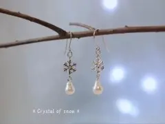 ＊銀色の雪の結晶と淡水パールのピアス＊