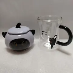 バラ売可 未使用 美品 キャニスターフーディーキャットと耐熱ガラス製マグカップ