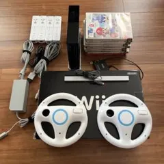 Wii本体セット 黒 リモコン4個 ハンドル2個 ゲーム9本　箱付き
