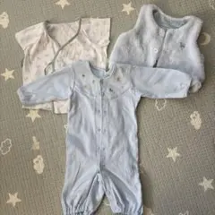 familiar 水色 刺繍付き ツーウェイ・ドレスオール 3点セット