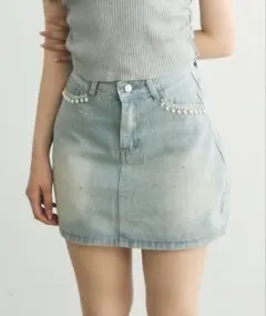 TITTY&CO. ビジュー付きデニムミニスカート