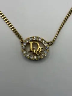Christian Dior ロゴ サークル ストーン ネックレス ゴールド