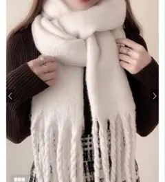 起毛フェイクウールフリンジボリュームマフラー[fo1250]