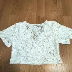 ZARA 　ホワイト レース 半袖トップス M