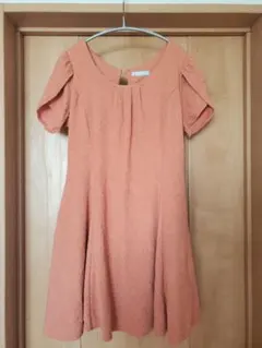 オレンジ Aライン ミニワンピース 半袖