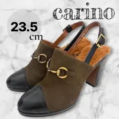 カリーノ 23.5 ファー ビット ミュール パンプス 黒のサムネイル