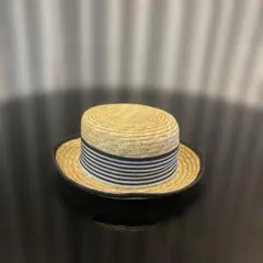 キッズ 麦わら帽子 ストライプ柄リボン 52cm