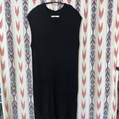 リブ編みノースリーブロングワンピース 黒　LLサイズの人も可