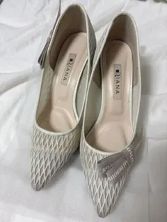 11968 ダイアナ メッシュ リボン ヒール パンプス 白　23.5cm