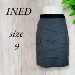 イネド タイトスカート ミニ ティアード フリル グレー 937