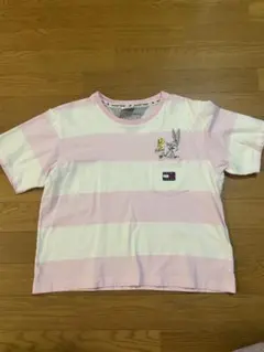 トミー　LOONEY TUNES コラボ Tシャツ ボーダー　ピンク　ショート丈のサムネイル
